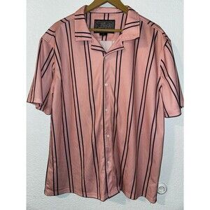 Trademark Brooklyn Shirt Mens L Pink Navy Stripe Short Sleeve Button Up
